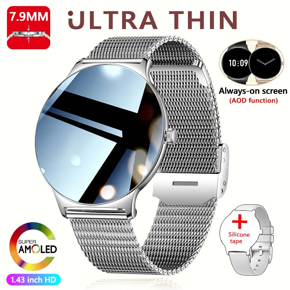 Nouvelle Montre Connectée Ultra-Mince 7,9 mm 2026 pour Femme avec Suivi de Santé, Affichage Permanent, Plus de 100 Modes Sportifs et Appel Bluetooth