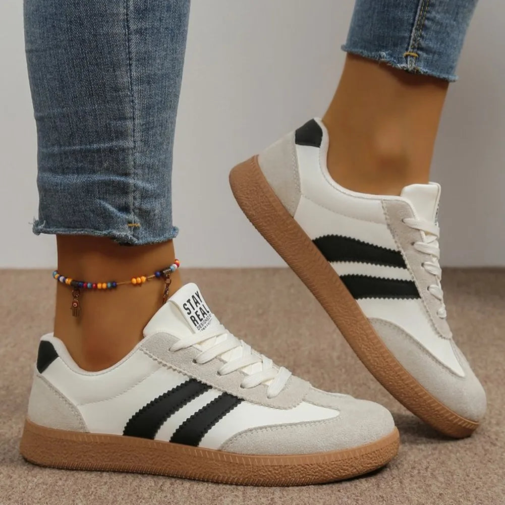 Baskets légères et confortables pour femmes, chaussures de sport rayées à lacets, décontractées, respirantes, vertes, grande taille