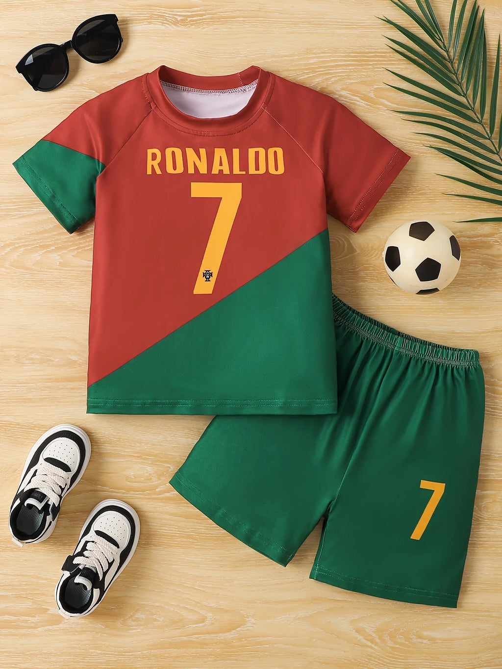 Ensemble de Football de sport à séchage rapide pour enfants, épissage rouge et vert No.7, nouvelle collection été 2025