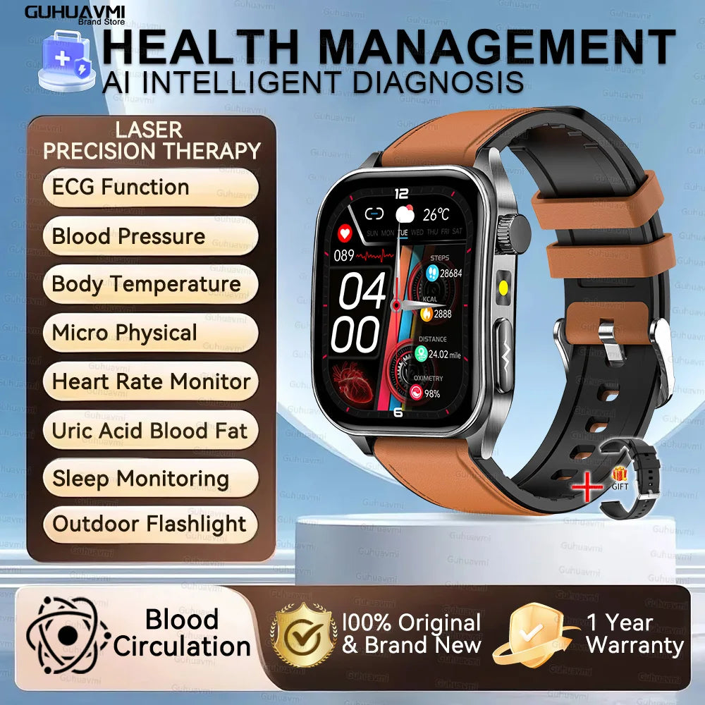 2025New 650nm Laser conditionnement verre saphir montre intelligente hommes ECG fréquence cardiaque Micro examen physique santé Smartwatch température