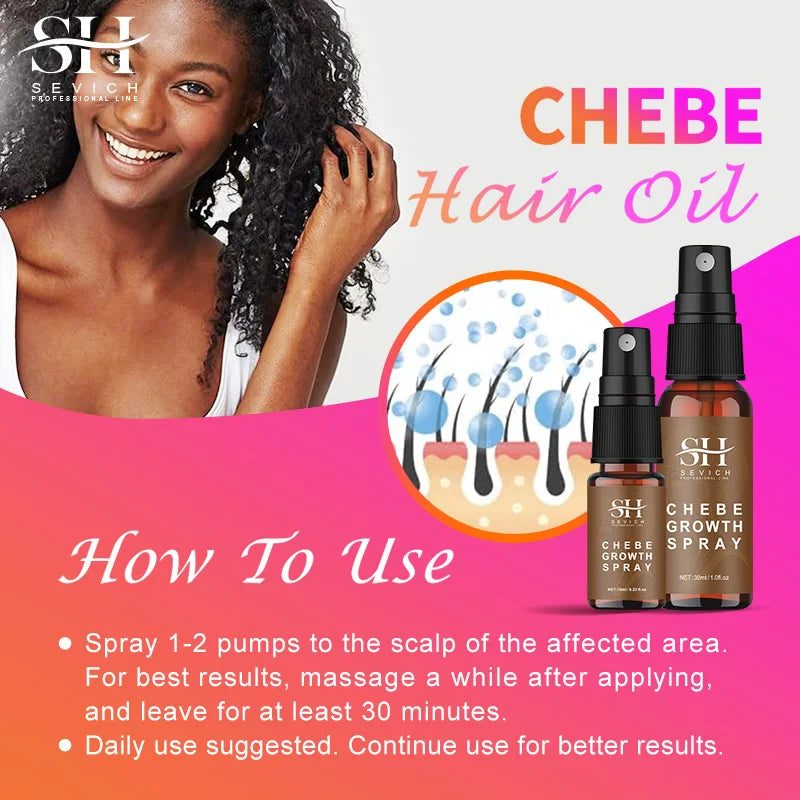 Huile de pulvérisation de Chebe africaine, 10ml, pour une réparation rapide de la croissance des cheveux, résultat Visible endommagé, arrêter de la casse, favorise la croissance des cheveux, pour femmes et hommes
