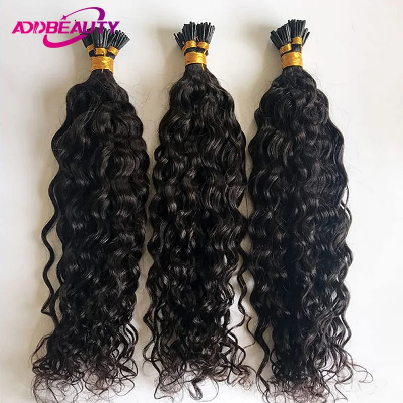 Extensions de cheveux ITip vague d'eau Extensions de cheveux humains Addbeauty bouclés kératine Capsule cheveux Extensions de cheveux de Fusion naturelle Ombre