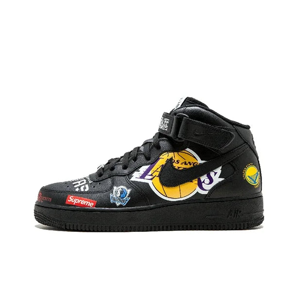 Supreme X NBA X Nike Air Force 1 Chaussures de skateboard unisexe mi-hautes noires