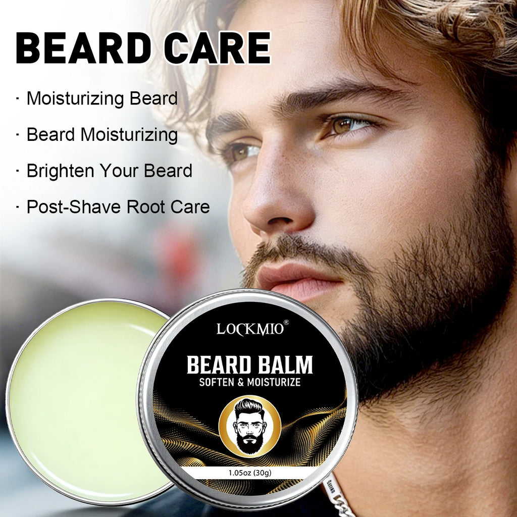 Baume adoucissant et coiffant pour barbe LOCKMIO 30g pour hommes, tenue longue durée, beurre pour moustaches, crème hydratante et définissante pour poils du visage