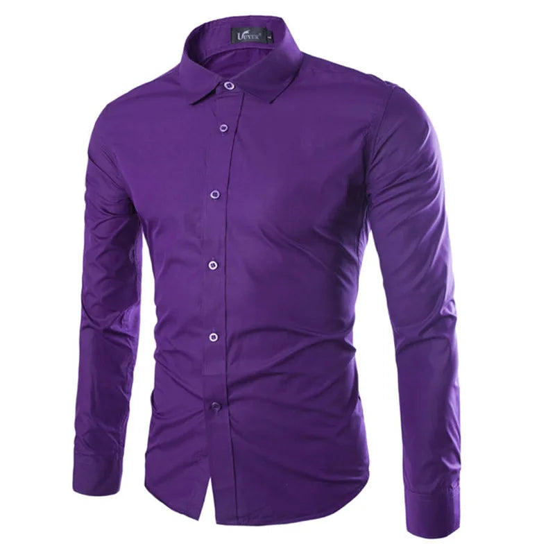 14 couleurs couleur unie hommes à la mode couleur bonbon chemise hommes décontracté à manches longues chemise pour hommes