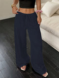 Pantalon large plissé bohème pour femme, pantalon ample à taille haute