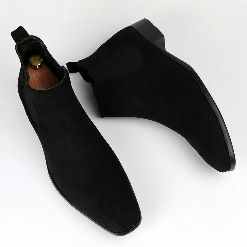 Bottines Chelsea en daim pour hommes, chaussures d'affaires en cuir à bout carré, bottes courtes à enfiler, grande taille, chaussures de styliste pour hommes