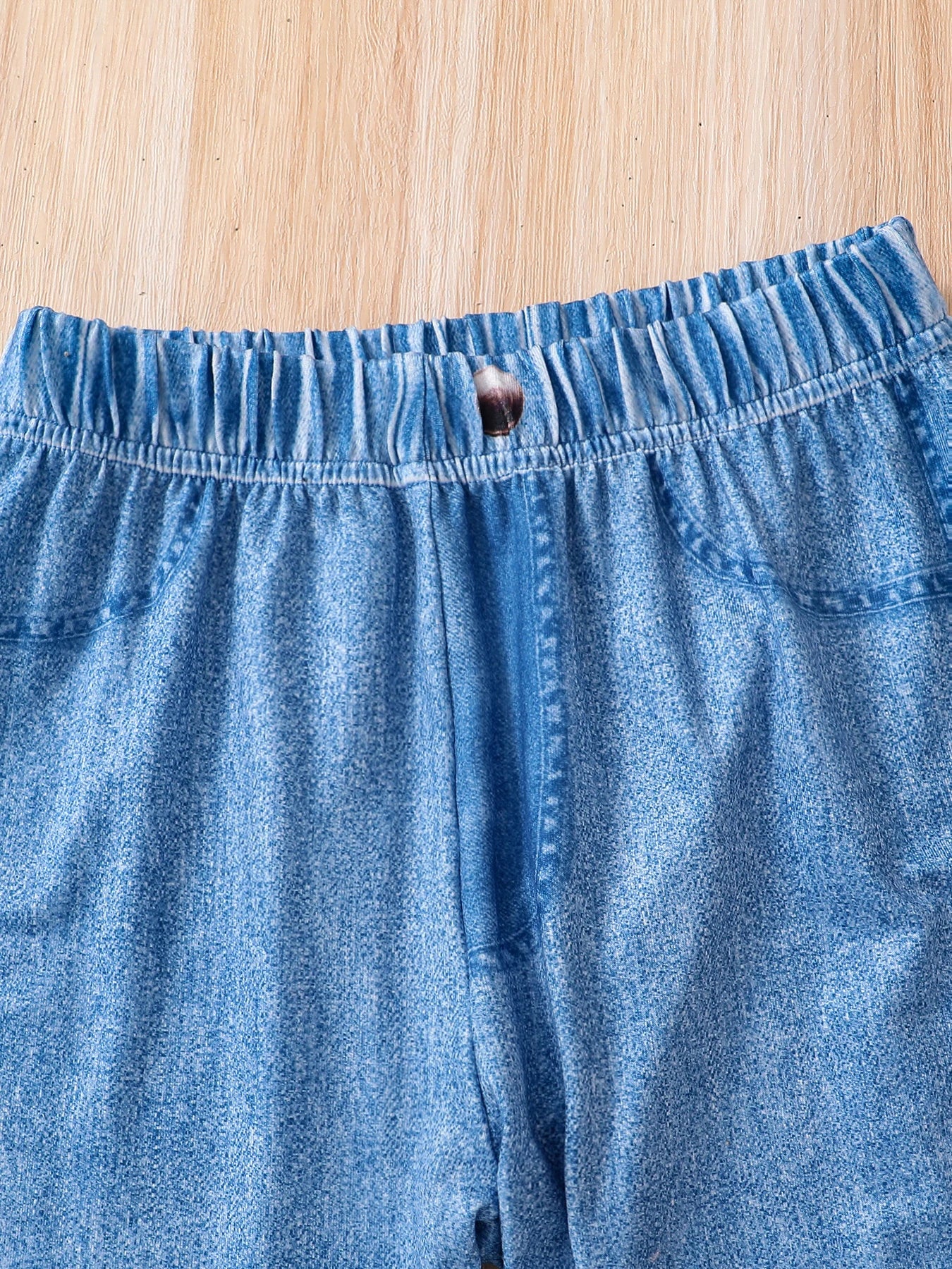Pantalon slim imitation denim pour filles, col rond, manches longues, micro-élastique, rose, dessin animé, mode printemps et automne, mignon, ensemble 2 pièces, CL