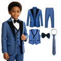 Boys Formal Suit Set 5Pcs Blazer Vest Pants Bow Tie Necktie Kids Wedding Party Tuxedo 3T-14T Children Birthday Page Boy Outfit