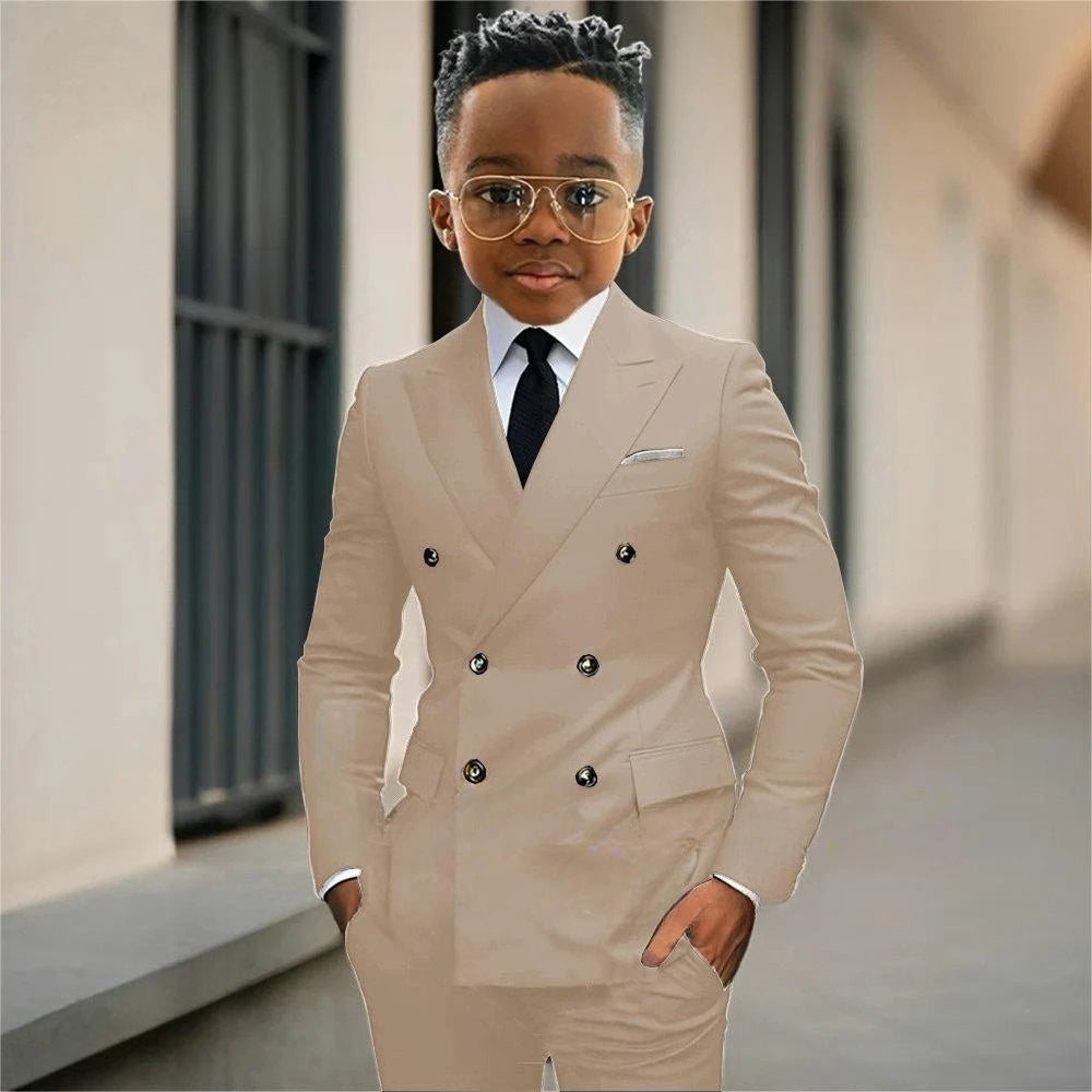 Costume de smoking formel pour garçon, 2 pièces, veste et pantalon pour spectacle de concours de Piano, ensemble de costume de fête à Double boutonnage pour enfants, tenue de mariage
