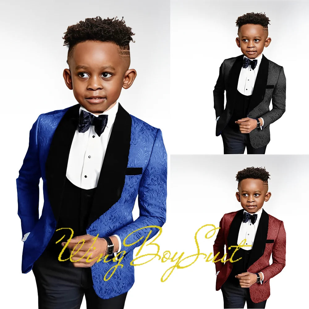 Costume de mariage pour garçon, nouveau modèle, costume trois pièces, veste florale, pantalon, gilet, vêtements de fête formels pour enfants