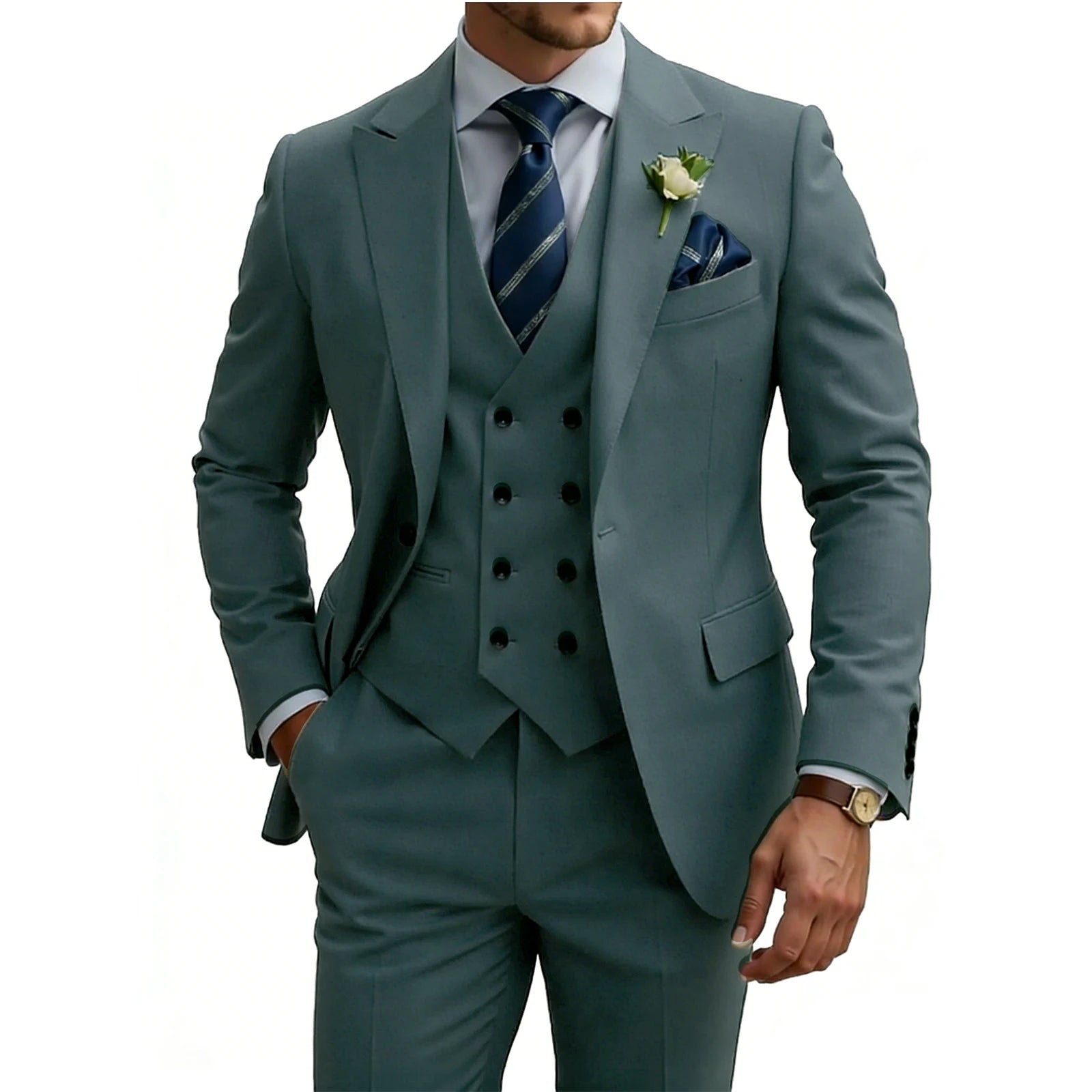 Costume homme 3 pièces slim fit, double boutonnage, pour mariage, bal, cérémonie, dîner formel, smoking