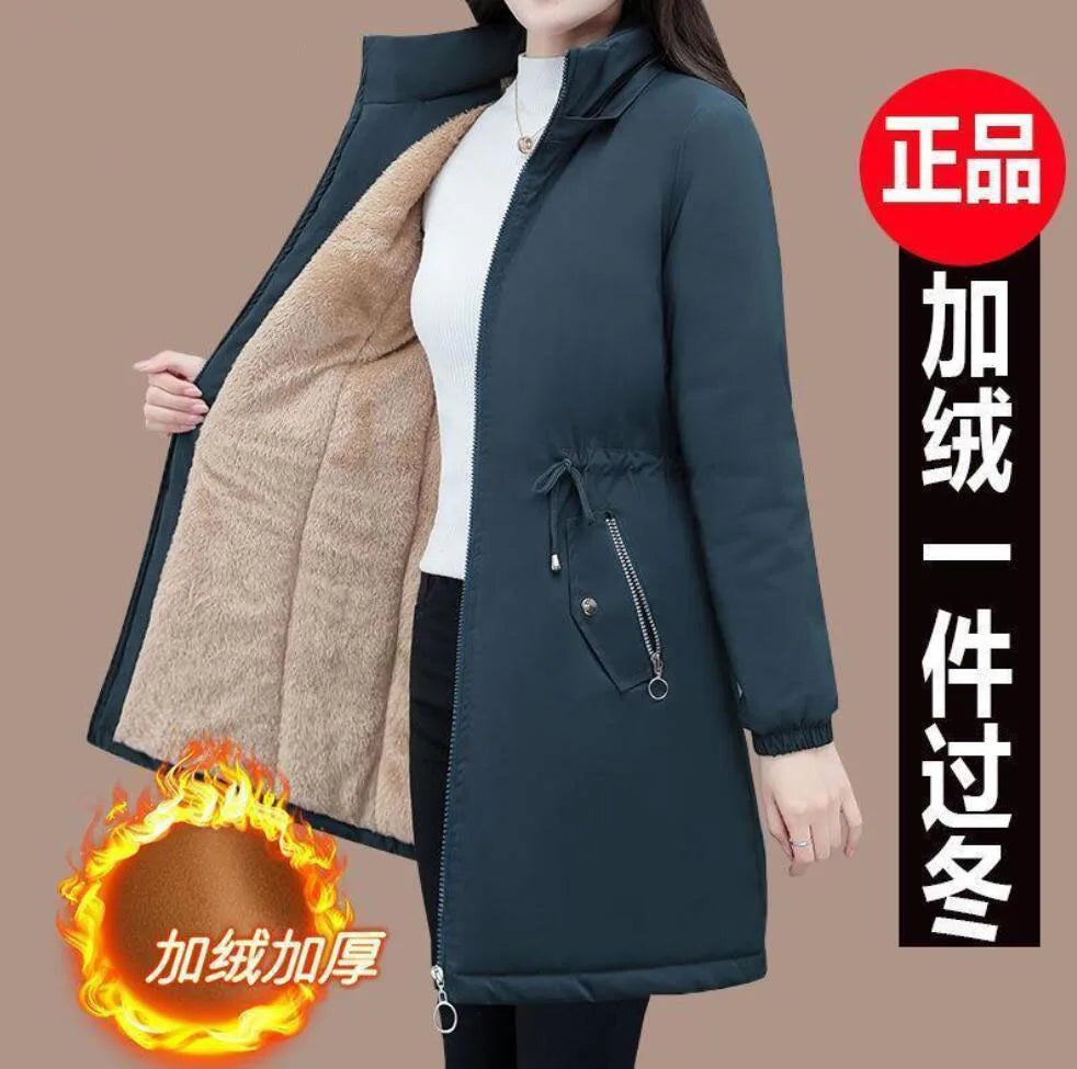 Pardessus à capuche pour femme, veste longue rembourrée, épais et chaud, en velours, style coréen décontracté, en coton, 4XL, nouvelle collection