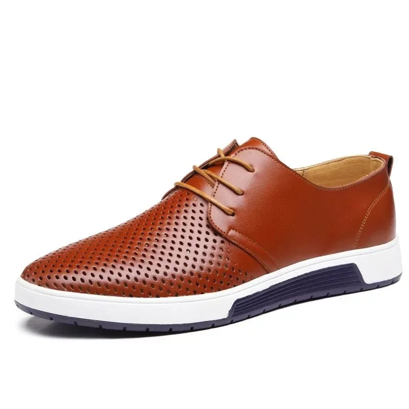 Mocassins creux en maille respirante pour hommes, chaussures plates d'été, chaussures de conduite pour hommes, chaussures en cuir d'affaires classiques à lacets, mode 2024