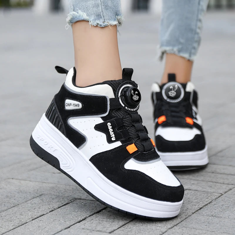 Chaussures de patin à roulettes pour enfants, baskets pour enfants avec deux roues pour garçons et filles, chaussures de course décontractées pour adultes, taille 31-42