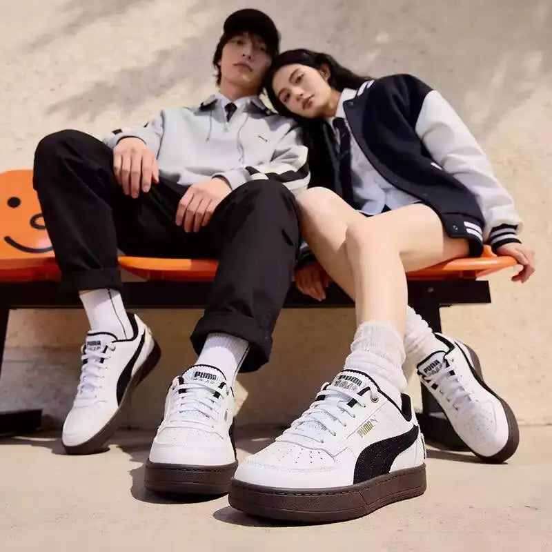 PUMA Baskets basses rétro avec logo pailleté blanc et noir, semelle en caoutchouc, chaussures de mode décontractées unisexes pour tous les jours 395082-09