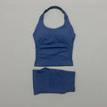 Ensemble de sport 2 pièces pour femme : débardeur long à bretelles rembourré et short de sport sans couture pour le yoga, le fitness et la course à pied