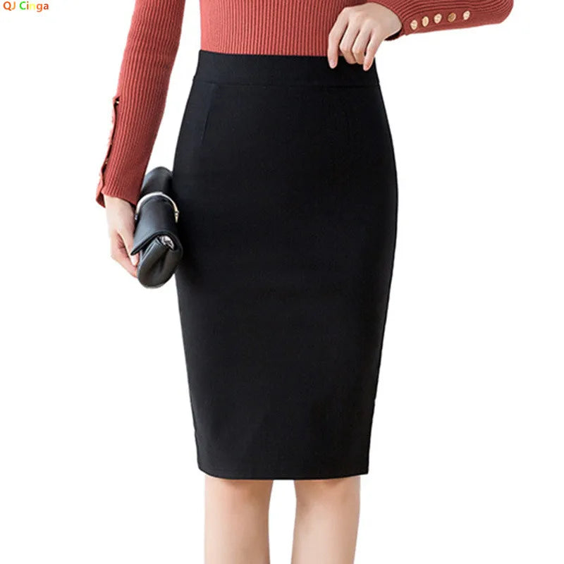 Jupe crayon noire légère et extensible pour femme ; Jupes adaptées au bureau ; Tailles asiatiques S–3XL.