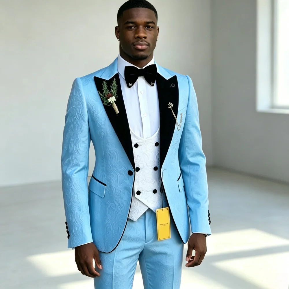 Costume de luxe ajusté à motifs floraux pour homme, ensemble trois pièces (veste + pantalon + gilet) – Idéal pour le marié ou les invités de mariage