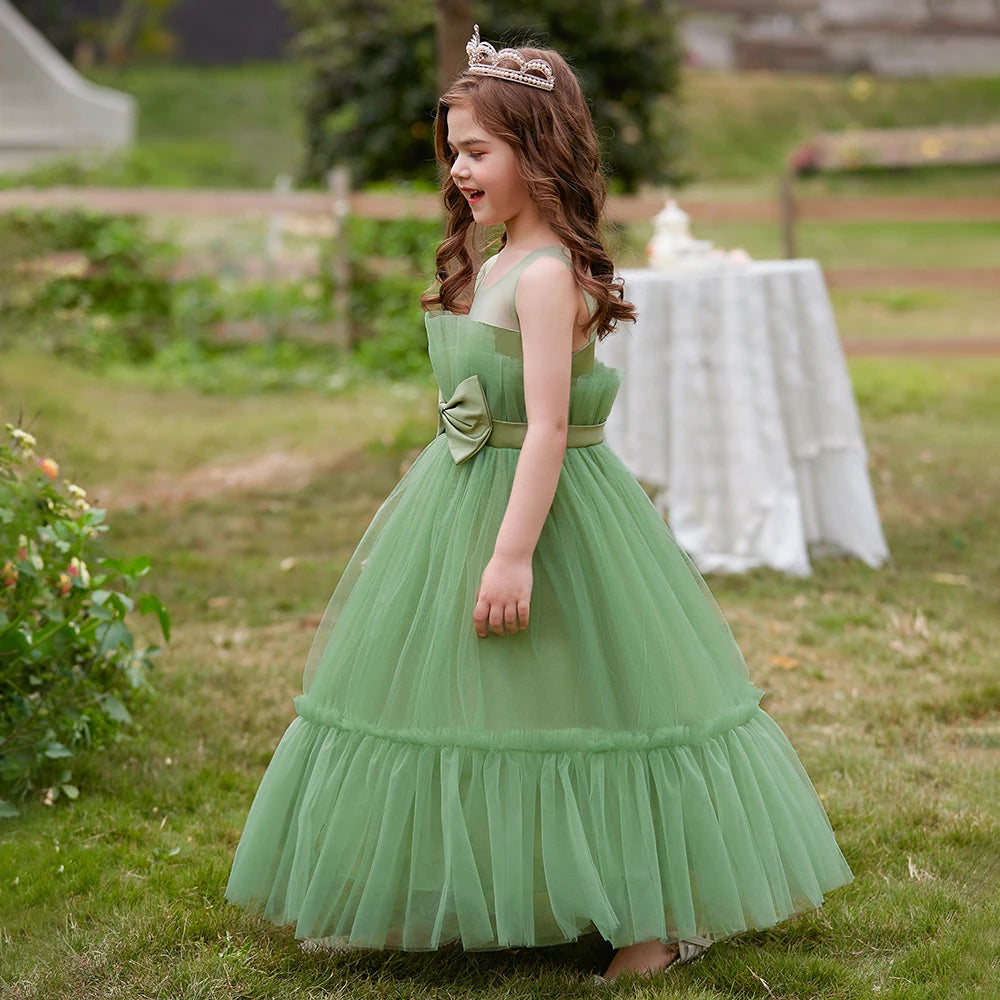 Robe d'été en Tulle pour filles, tenue de demoiselle d'honneur blanche, Costume élégant pour enfants, tenue de soirée de mariage, 2023