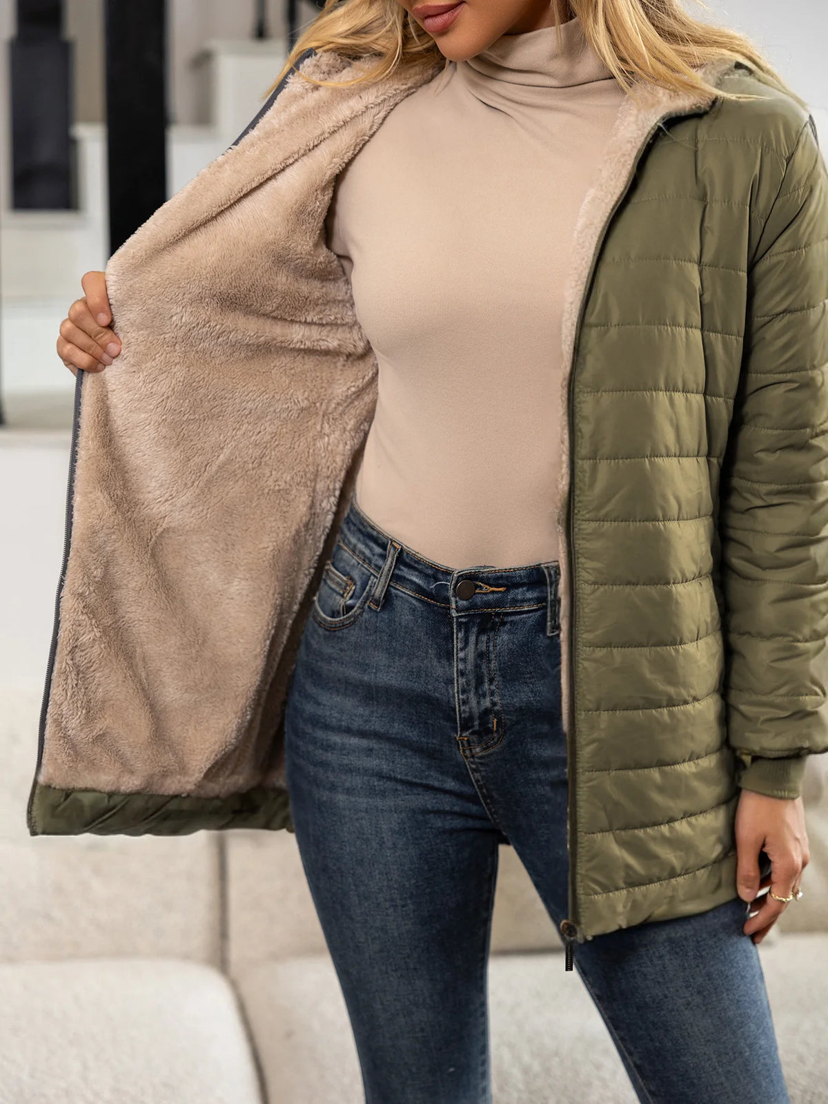 Nouvelle veste longue à capuche en coton avec doublure polaire pour l'automne et l'hiver, manteau pour femme
