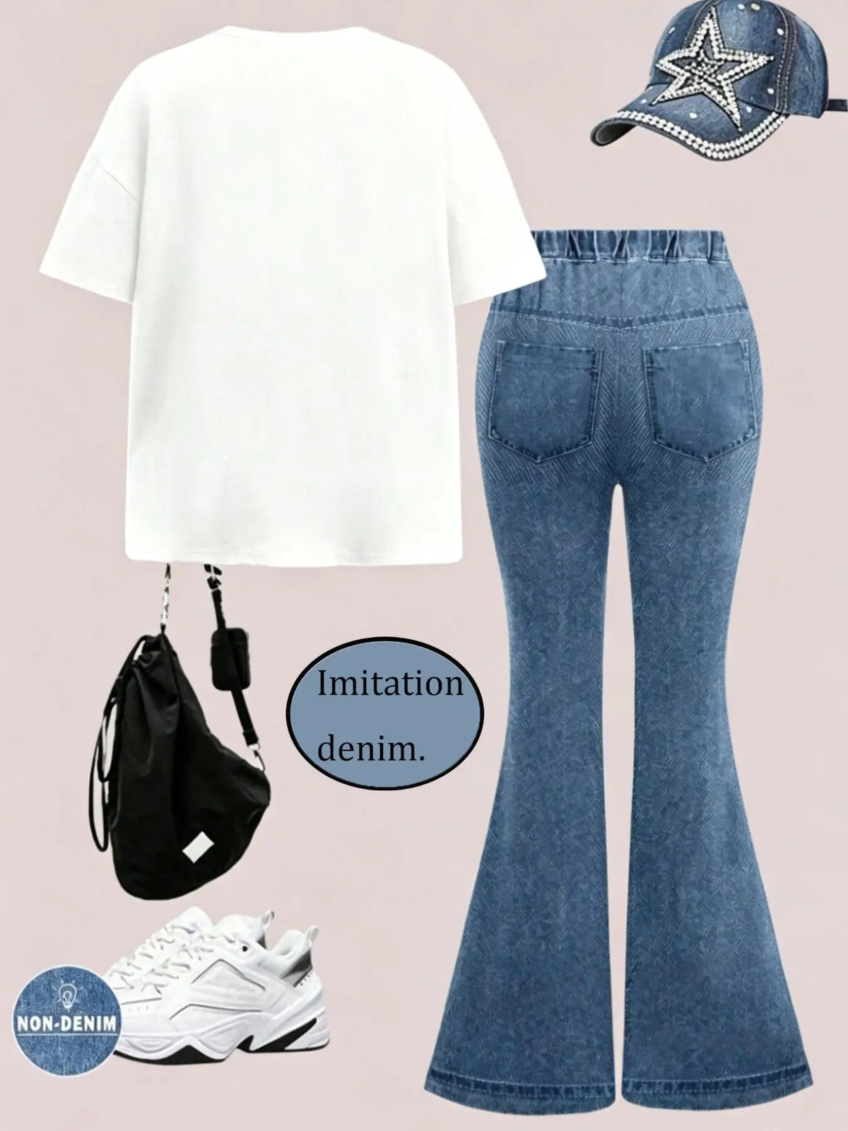 Tenue d'été décontractée pour filles, ensemble décontracté avec nœud papillon pour enfants, pantalon évasé en faux jean + t-shirt à manches courtes à col rond, ensemble deux pièces, tenue quotidienne tendance pour