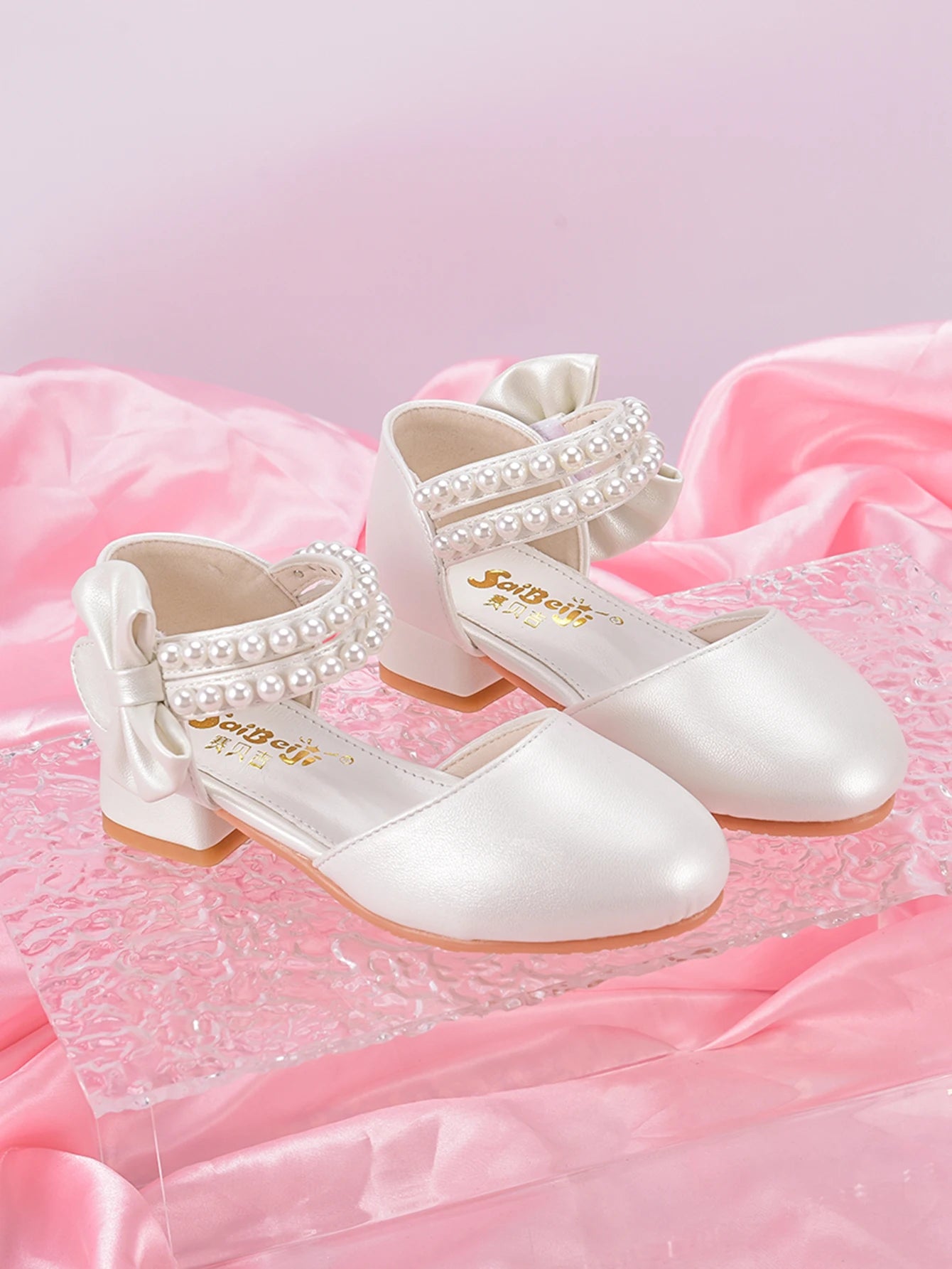 Chaussures de princesse pour enfants pour filles, chaussures blanches printemps/été à talons hauts et perles pour grands enfants