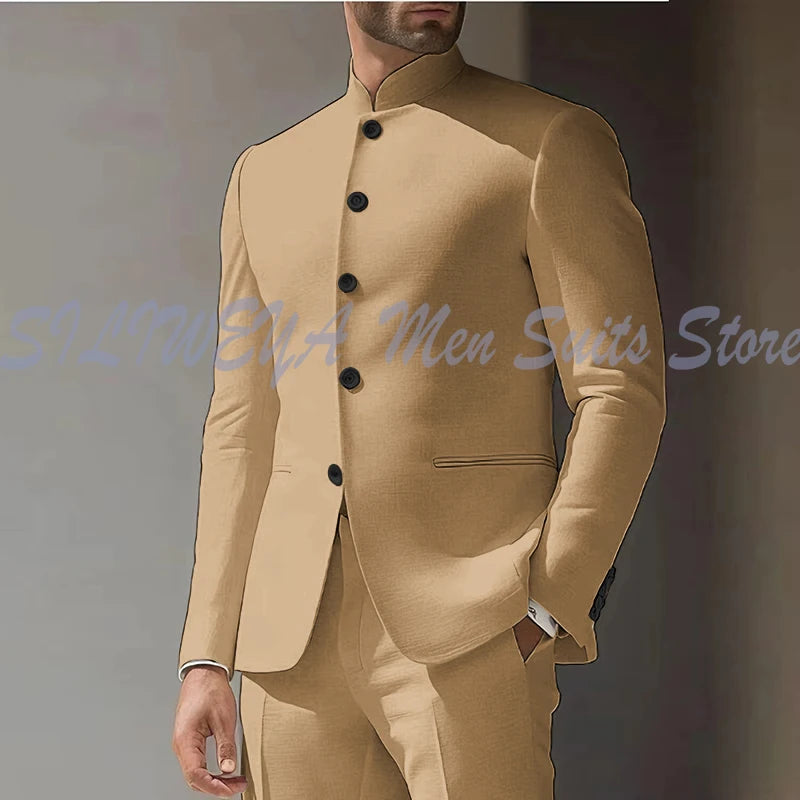 Costume Homme Blanc en Lin, Simple Boutonnage, 2 Pièces (Veste et Pantalon), pour Occasions Spéciales, Formel, Personnalisable, Vêtement Masculin Tendance Classique 2025