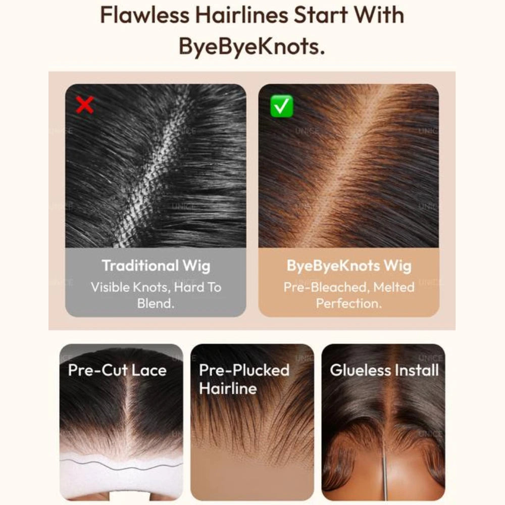 Perruque bouclée birmane UNice avec frange et pointes à boucles fines 7x5, perruque en cheveux humains sans colle Bye-Bye Slip Lace, prête à l'emploi, densité 150%