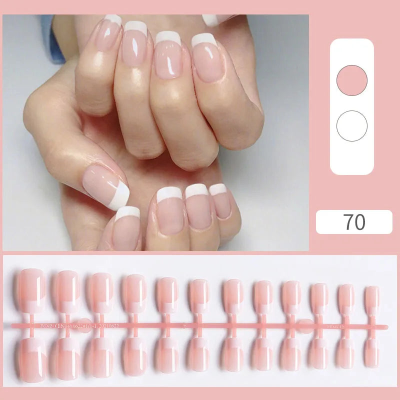 24 pièces/ensemble blanc français presse sur faux ongles couverture complète artificielle portable ongles conseils de beauté nu français blanc faux ongles Art