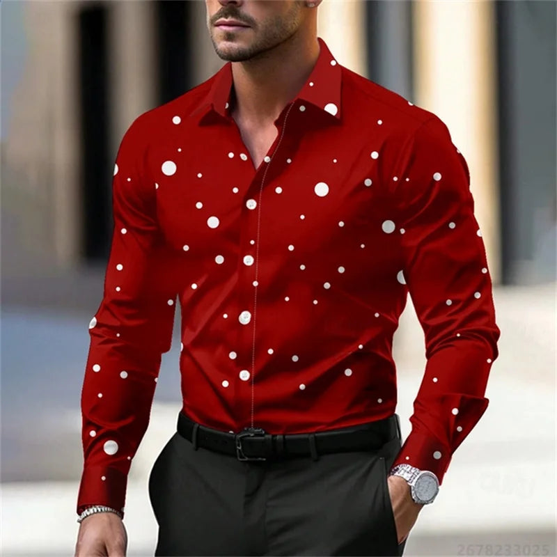 Nouvelle Chemise Décontractée à Manches Longues et Col à Revers à Pois pour Homme 2025 – Respirante, Confortable, Coupe Slim, Tendance, pour l'Extérieur – Tailles XS-6XL