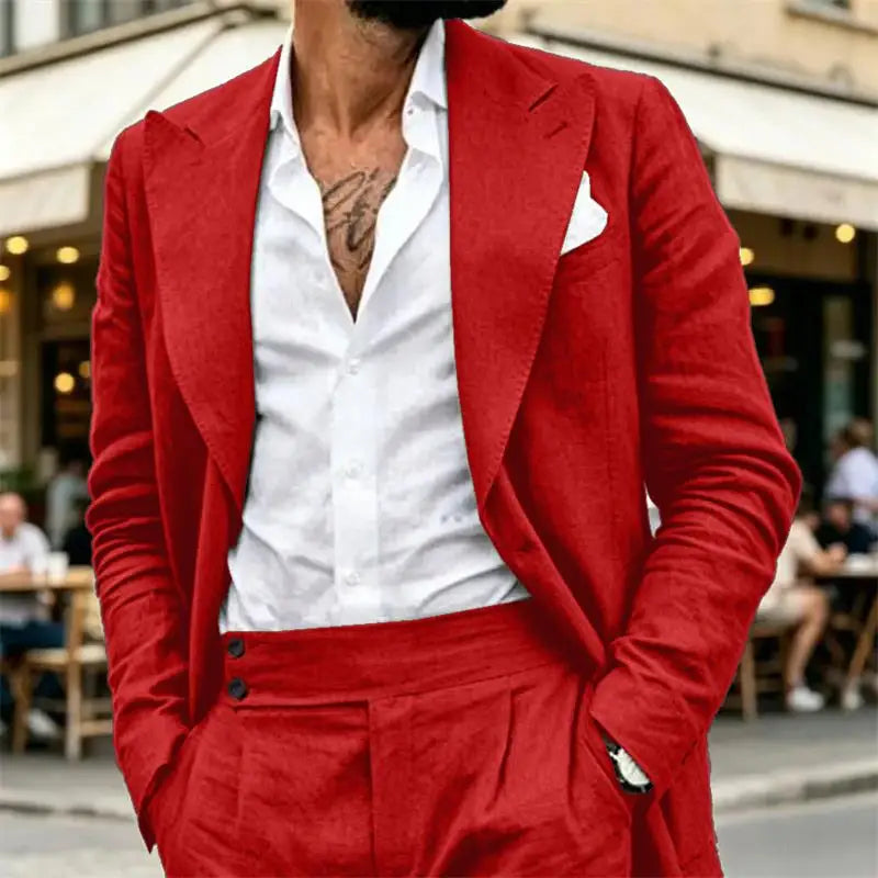 Ensemble de costume en lin 2 pièces pour homme – Coupe ajustée décontractée légère pour l'été – Blazer et pantalon pour la plage, mariage, bal de promo, soirée