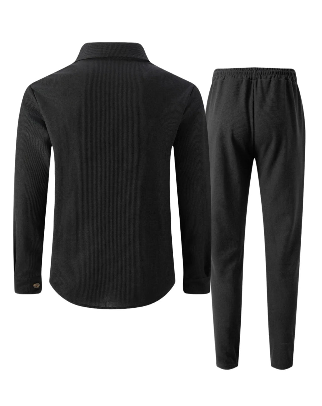 Ensemble chemise et pantalon cardigan boutonné à double poche, gaufré, manches longues, couleur unie, nouveau style d'automne