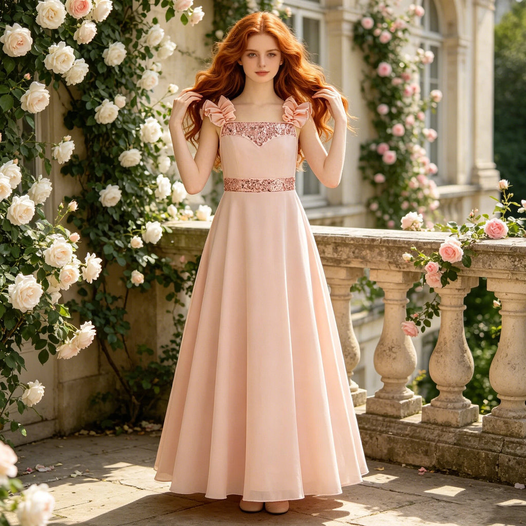 Robe de demoiselle d'honneur élégante pour filles, avec nœud à paillettes, robe de bal de princesse pour mariage, anniversaire, Gala, baptême, spectacle, Costumes