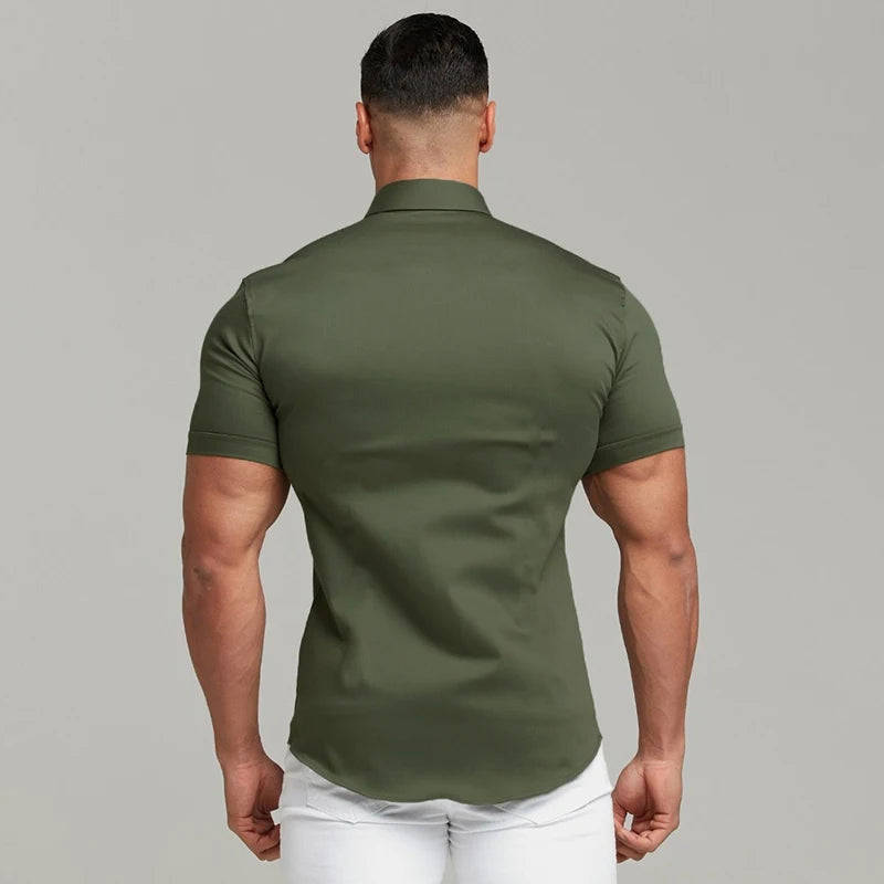 Mode d'été Super Slim Fit chemises à manches courtes hommes classique tenue décontractée chemise mâle Hipster décontracté Luxe chemise formelle