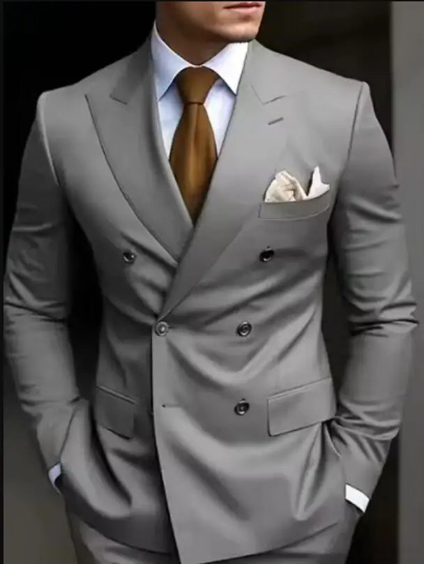 Costumes de mariage sur mesure à double boutonnage pour hommes, blazer formel à revers pointu imbibé, coupe couvertes, veste et pantalon 2 pièces, marron, haute qualité, 2024