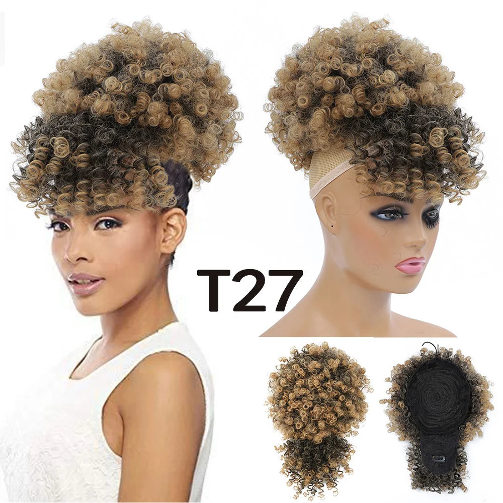 Extensions synthétiques queue de cheval Afro avec cordon de serrage, 10 pouces, pour femmes noires, 4b 4c, cheveux crépus bouclés, chignon, perruques queue de cheval, usage quotidien