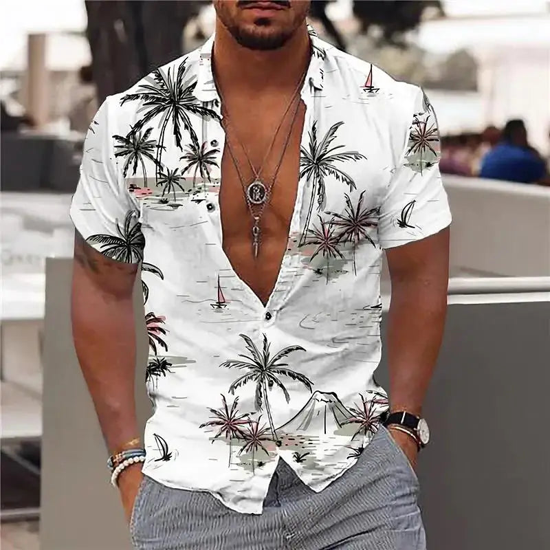 Chemise confortable pour hommes cocotier imprimé en 3D plage hawaïenne S-6XLl manches courtes haut tendance décontracté