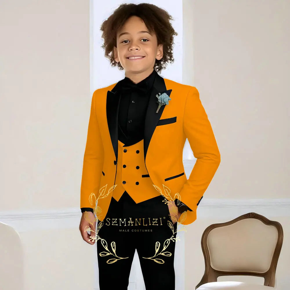 Costume de smoking de mariage pour garçons, 3 pièces, veste à col à visière, pantalon, gilet, ensemble Blazer formel pour enfant, tenue cintrée, costume garcon mariage