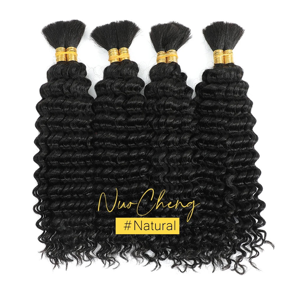 2 lots de cheveux humains à tresser pour tresses bohèmes, 14 pouces 100g 10A Cheveux humains brésiliens vierges en vrac à ondulations profondes pour tressage