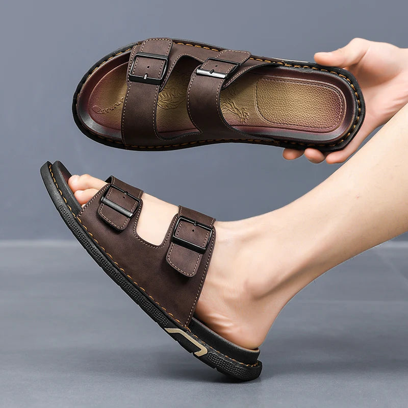 Chaussures hommes sandales pantoufles Sneaker cuir hommes baskets été chaussures de plage sandales pour homme grande taille noir sandales décontractées