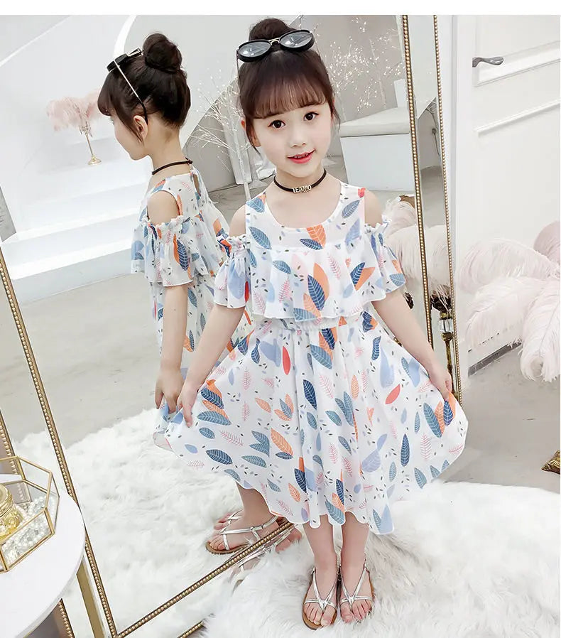 Robe d'été fine pour fille, robe de princesse florale en mousseline, vêtements d'été décontractés pour enfants, robes pour filles, Vestidos