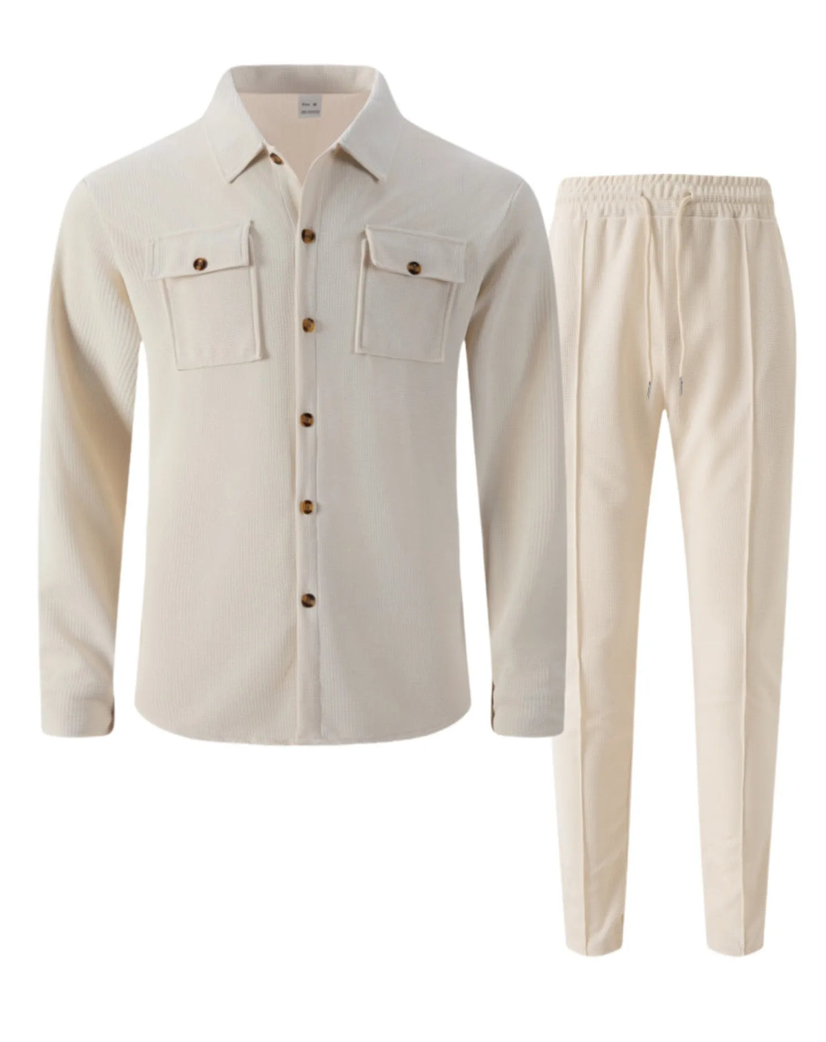 Ensemble chemise et pantalon cardigan boutonné à double poche, gaufré, manches longues, couleur unie, nouveau style d'automne