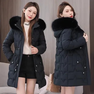 Veste longue en duvet Ctton pour femme avec ceinture, Parka optique blanche, à lacets, mince, haut de gamme, hiver, nouveau, 2023