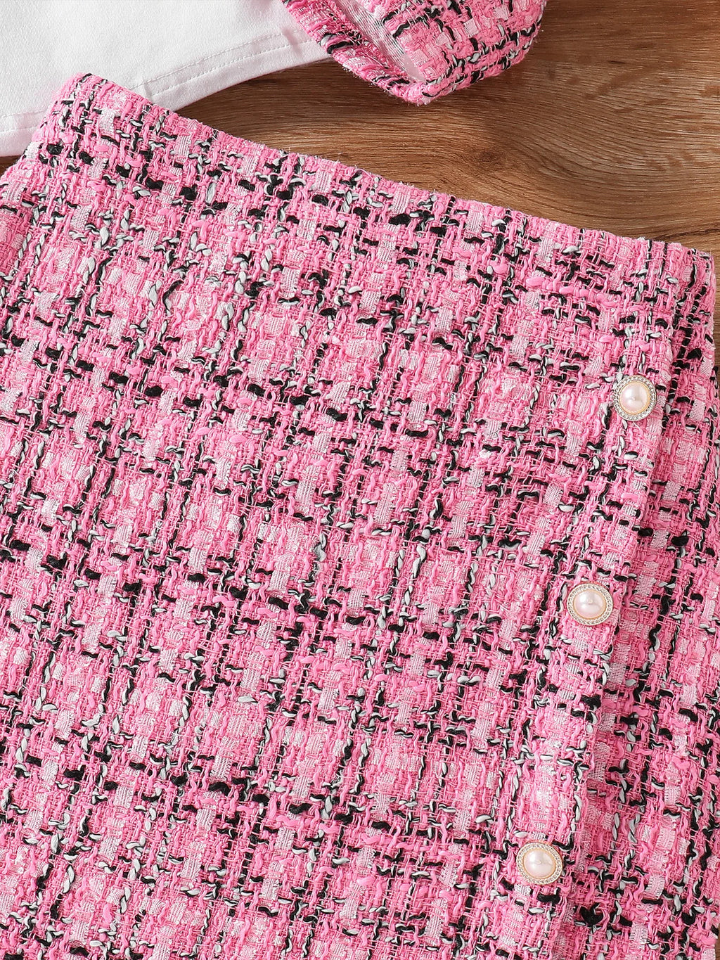 Robe mignonne à la mode pour filles, 3 ensembles de haut à carreaux rose + jupe + chemise blanche à manches longues, nouvelle collection printemps et automne