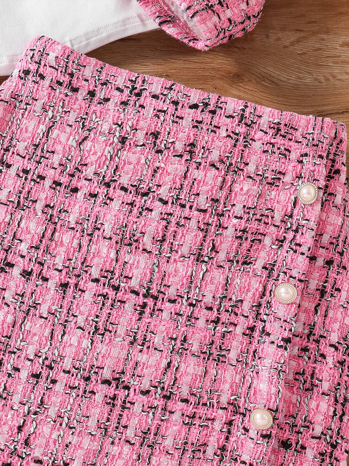 Robe mignonne à la mode pour filles, 3 ensembles de haut à carreaux rose + jupe + chemise blanche à manches longues, nouvelle collection printemps et automne
