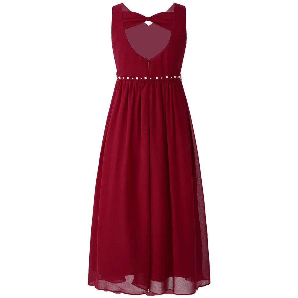Robe à Fleurs en Mousseline de Soie pour Fille, Tenue de Mariage, Demoiselle d'Honneur, ixd'Anniversaire, Découpe, Col en V Froncé, Été
