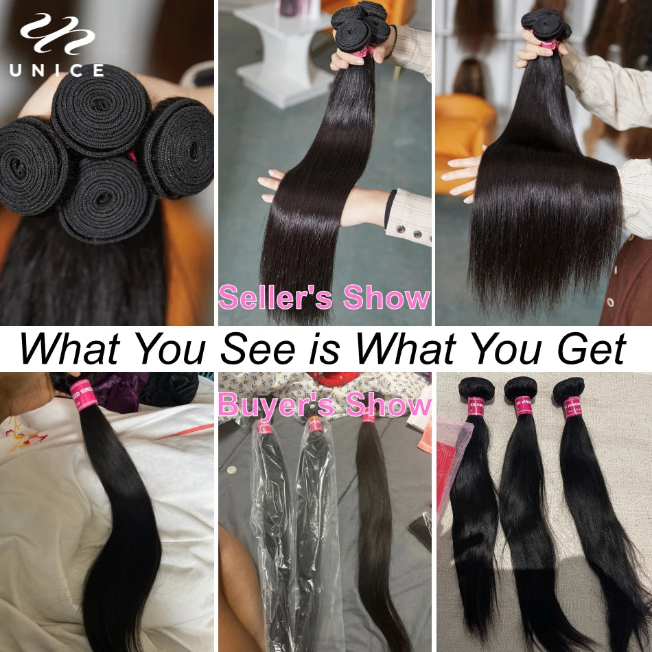 UNice Mèches de cheveux humains ultra-lisses 1/3 pièces/lot Couleur naturelle Non traitées Grade 10A/12A Tissages à coudre