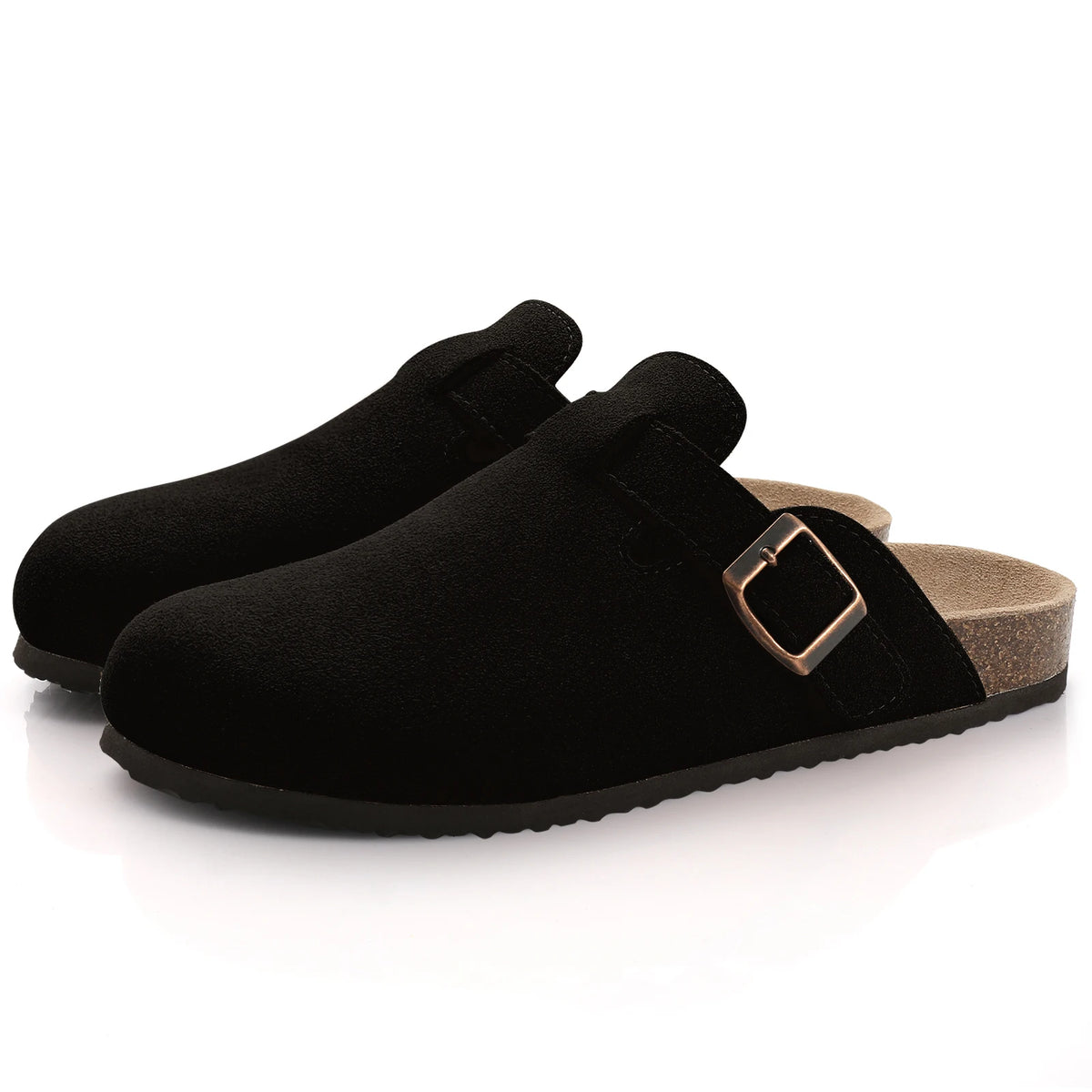 Comwarm – Mules en daim pour femmes, pantoufles, sabots pour hommes, sandales à semelle intérieure en liège avec Support d'arc, diapositives de plage en plein air, chaussures de maison