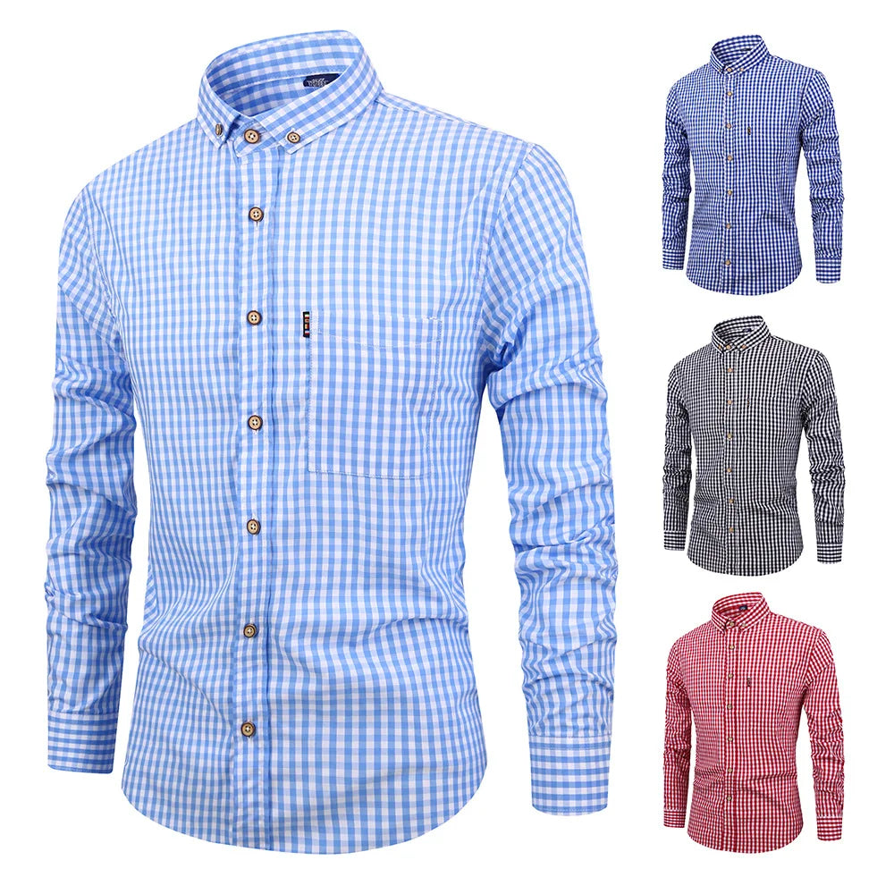 2025 nouveaux hommes coton Plaid à manches longues chemise classique Plaid chemise décontractée respirant et confortable affaires décontracté